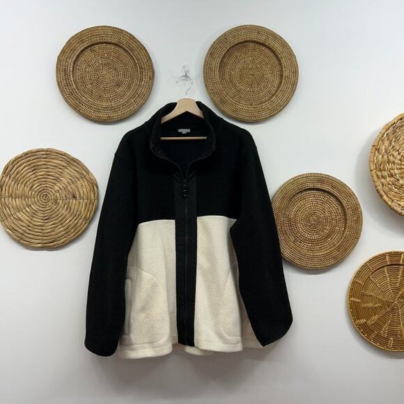 Talbots Jackets & Blazers - T by Talbots Neutral Black White Zip Up Cozy Fleece Jacket Plus Size 3X